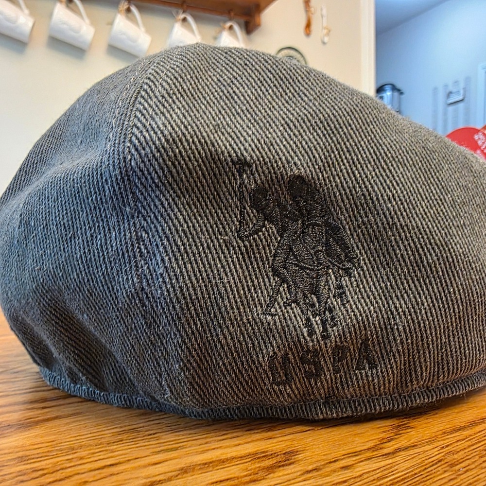 US Polo Assn Mens New Boy Gray Twill Flat Cap Ivy Driving Hat Plaid Lined S/M - Picture 2 of 6
